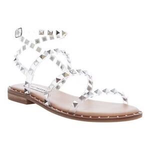 Steve Madden Travel Strappy Gladiator Studded Clear Silver Sandal Womens 8M